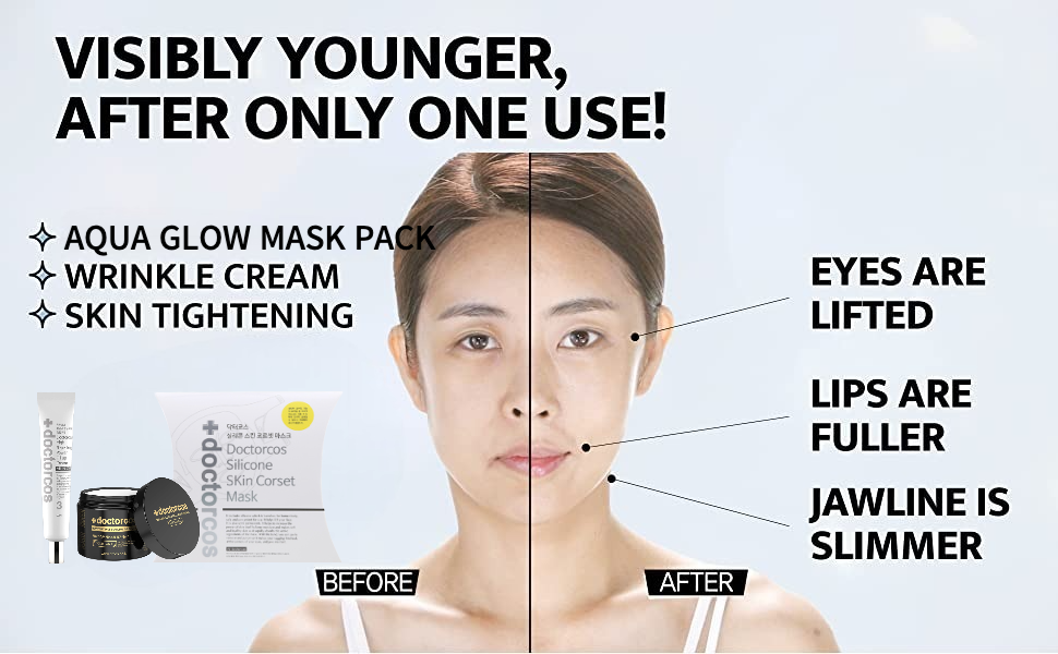 DOCTORCOS Super Lifting Skin Mask Set | Silicone Mask (Reusable) + Aqua Glow Mask (3.71 oz) + Fill up Wrinkle Cream (1.69 oz)