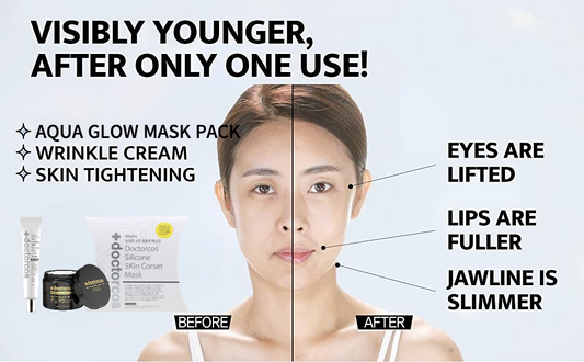 DOCTORCOS Super Lifting Skin Mask Set | Silicone Mask (Reusable) + Aqua Glow Mask (3.71 oz) + Fill up Wrinkle Cream (1.69 oz)
